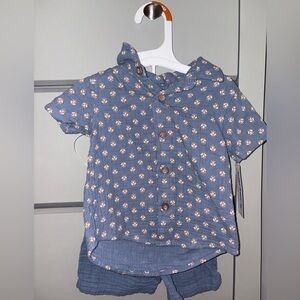NWT Blue Linen Matching Set - 9mon